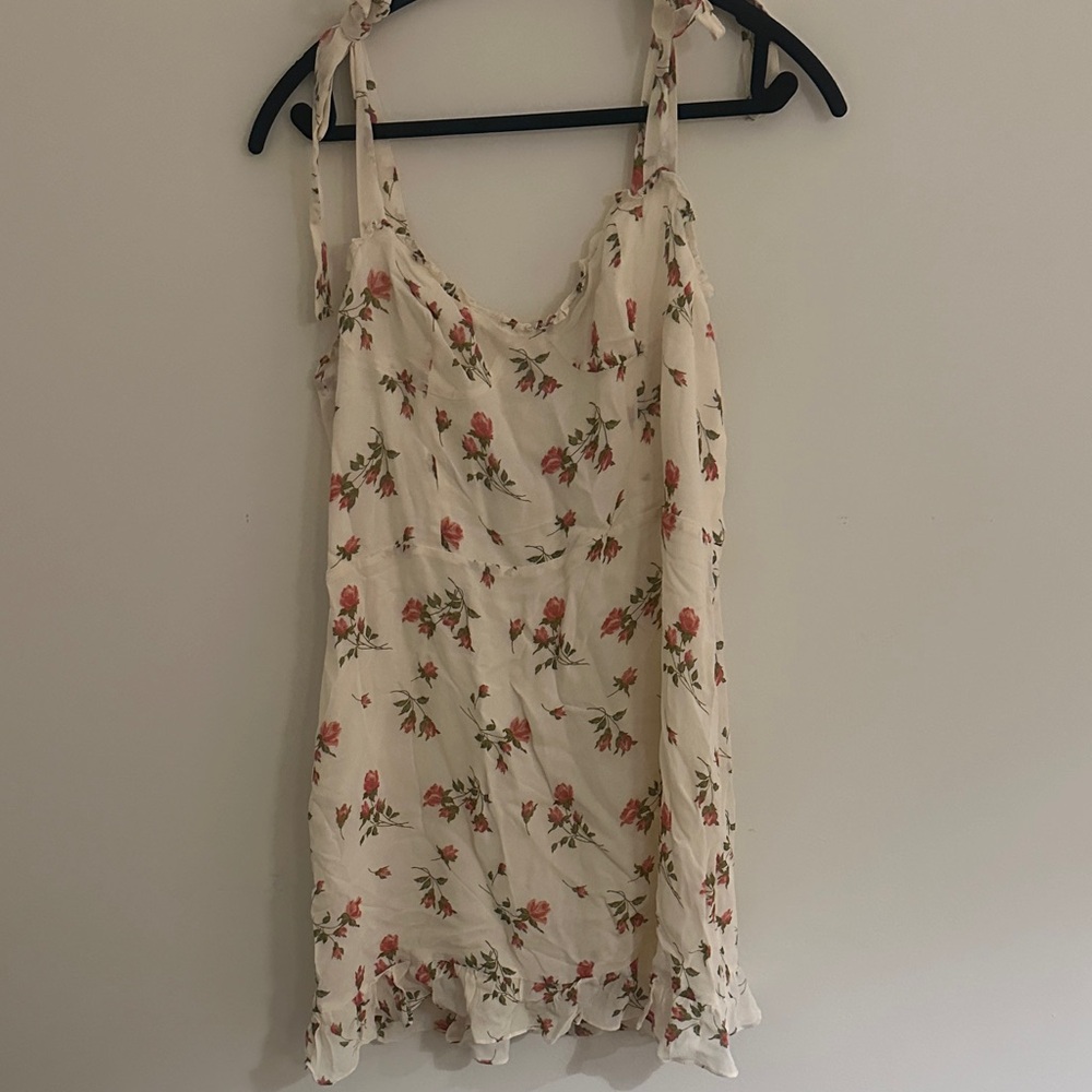 Reformation Cream Floral Dress with Ruffle Detail